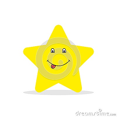Yellow smiling star shows tongue. Happy star. Star in flat style Vector Illustration