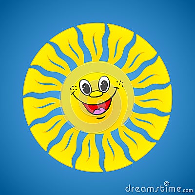 Yellow smiling sun on summer background Vector Illustration
