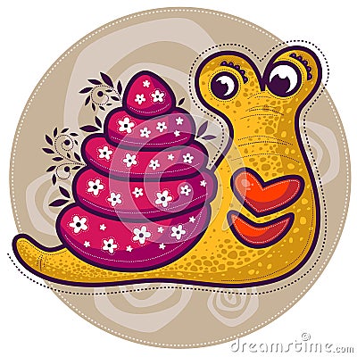 Yellow snail with big lips Vector Illustration