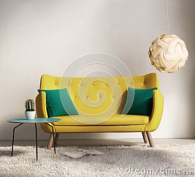 Yellow sofa in fresh interior living room Stock Photo