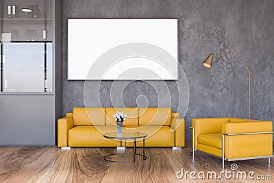 Yellow sofa and poster in office waiting room Stock Photo