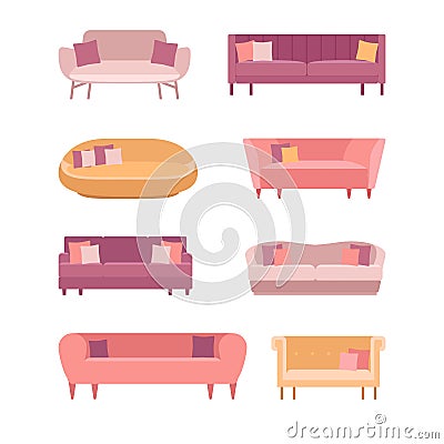 Yellow soft stylish sofa for home and office on a white background. Vector couch. Sofa flat illustration Cartoon Illustration