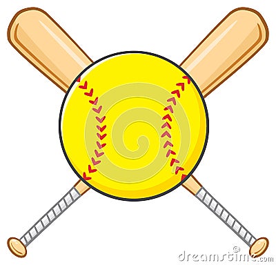 Yellow Softball Over Crossed Bats Logo Design Vector Illustration