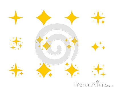 Yellow sparkles symbols vector. The set of original vector stars sparkle icon. Bright firework, decoration twinkle, shiny flash. Vector Illustration