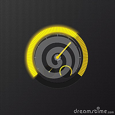 Yellow speedometer on carbon background Vector Illustration