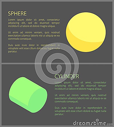 Yellow Sphere and Green Cylinder, Geometric Set Vector Illustration