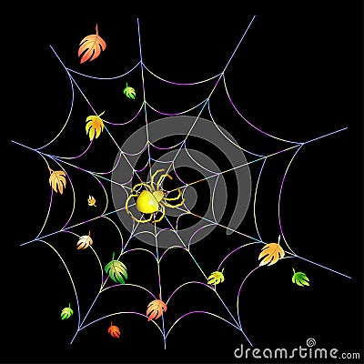 Yellow Spider on a Web Vector Illustration