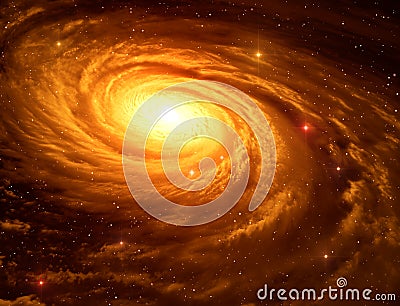 Yellow Spiral Galaxy With Volume Gas Arms Stock Photo