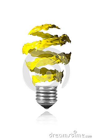 Yellow spiral paint trace made light bulb Stock Photo