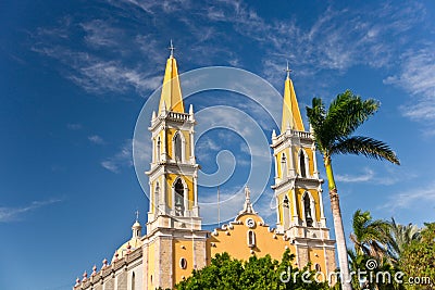 Yellow Spires and Azure Sky Stock Photo