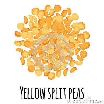 Yellow split peas for template farmer market design, label and packing. Natural energy protein organic super food Vector Illustration