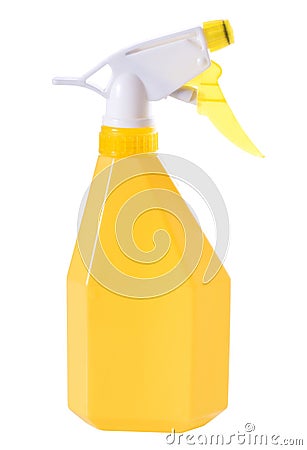 Yellow spray bottle for wash cleaning Stock Photo