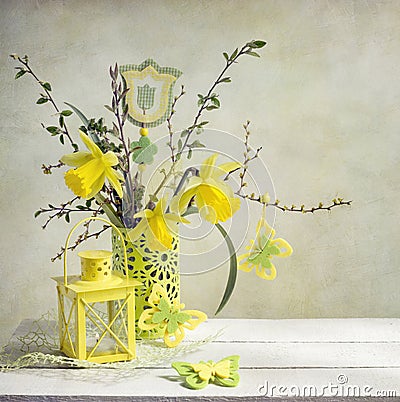 Yellow spring composition Stock Photo