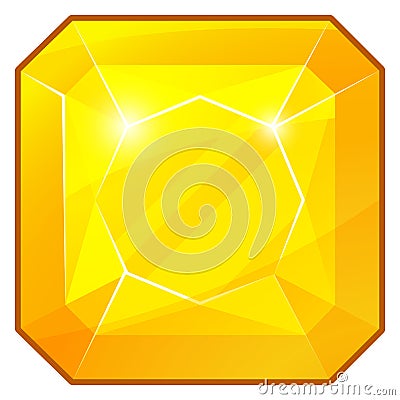 Yellow square gemstone. Precious jewel. Shiny crystal Vector Illustration