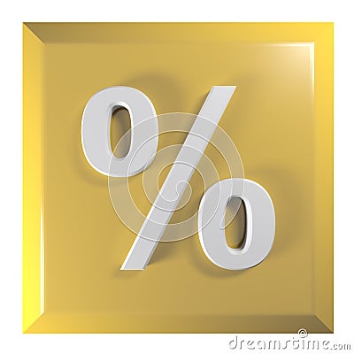 Yellow square push button with symbol of percentage - 3D rendering illustration Cartoon Illustration