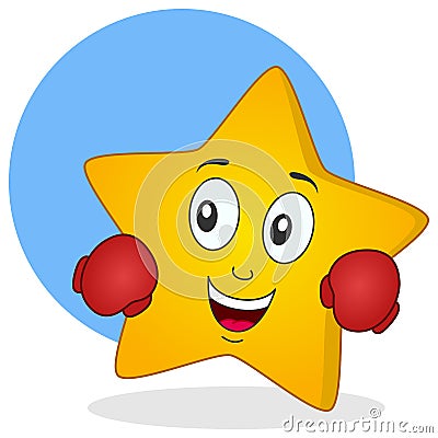Yellow Star Character with Boxing Gloves Vector Illustration