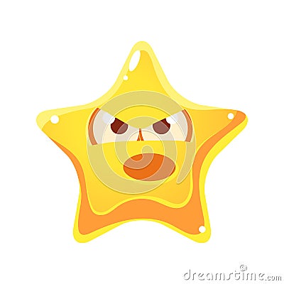 Yellow star with emotional face angry and screaming, cartoon character Vector Illustration