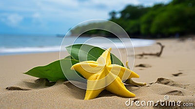 Vibrant Starfruit: A Captivating Beachscape With Tropical Symbolism Stock Photo