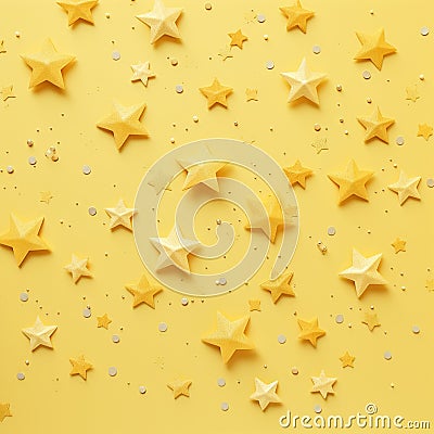 Yellow stars on yellow background, copy space, spark, light Stock Photo