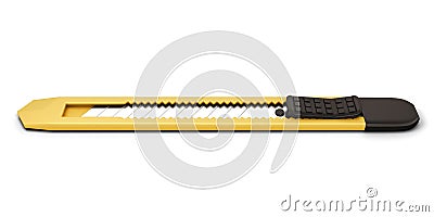 Yellow stationery knife isolated on white background. Stock Photo