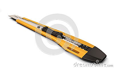 Yellow stationery knife over white. Stock Photo