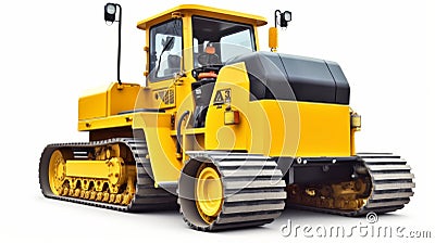 Yellow steamroller road construction machine. Generative AI Stock Photo