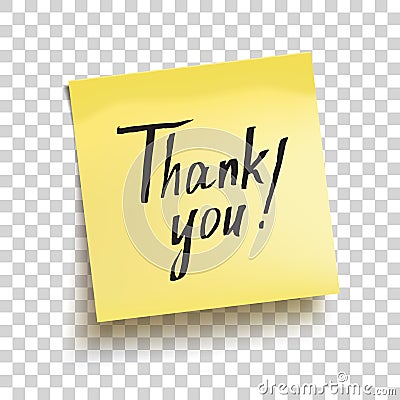 Yellow sticky note with text `Thank you!`. Vector Vector Illustration