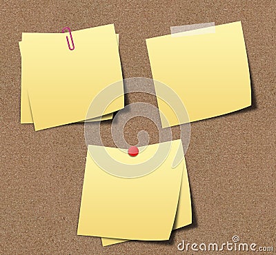 Yellow sticky notes on sand board. Stock Photo