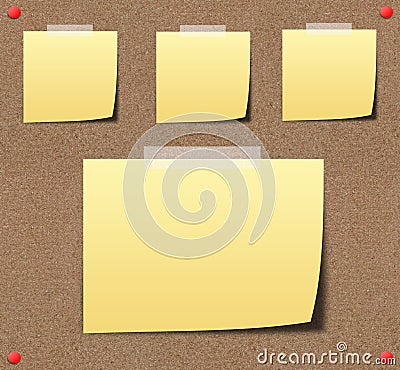 Yellow sticky notes on sand board. Stock Photo