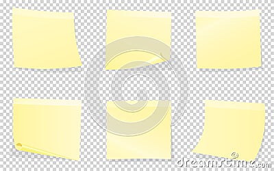 Yellow sticky notes on transparent background Vector Illustration