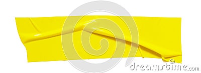 Yellow sticky scotch tape. Torn crumpled sellotape piece isolated on white background Stock Photo