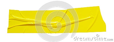 Yellow sticky scotch tape. Torn crumpled sellotape piece isolated on white background Stock Photo