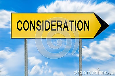 Yellow street concept consideration sign Stock Photo
