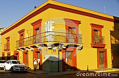 Yellow Street Corner Oaxaca, Mexico Editorial Stock Photo