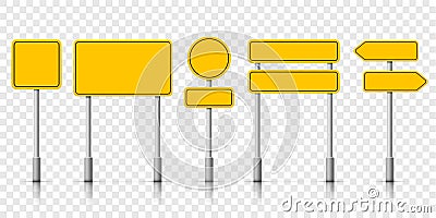 Yellow street road sign boards. Vector roadsign alert notice Vector Illustration