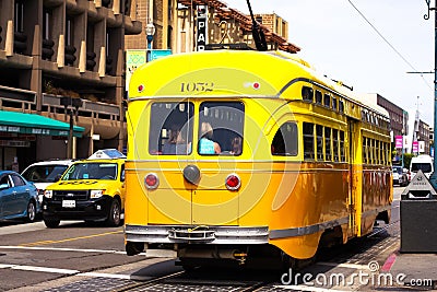 Yellow streetcar or trolley in San Francisco Editorial Stock Photo