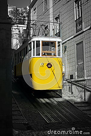 Yellow. Streets of Lisbon. Yellow, black and white Editorial Stock Photo