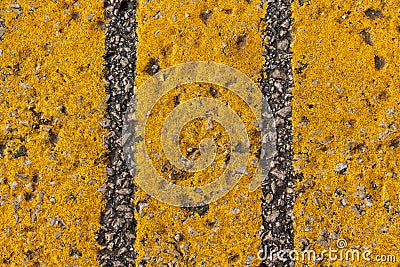 Yellow strip pattern on asphalt road as abstract background Stock Photo