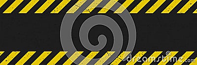 Yellow Stripped on black background. Grunge long plaque with yellow and black stripes and text space. Vector Illustration