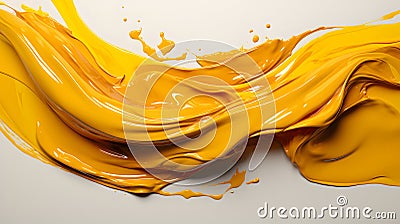 Yellow stroke of paint isolated on solid white background Stock Photo