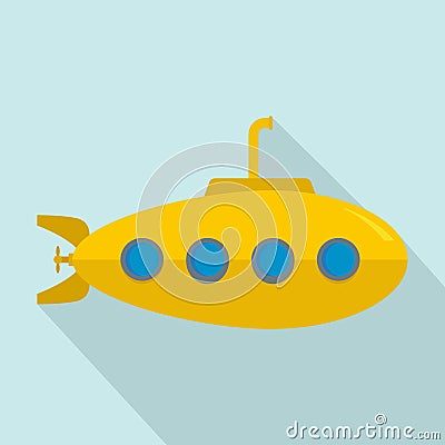 Yellow submarine icon, flat style Vector Illustration