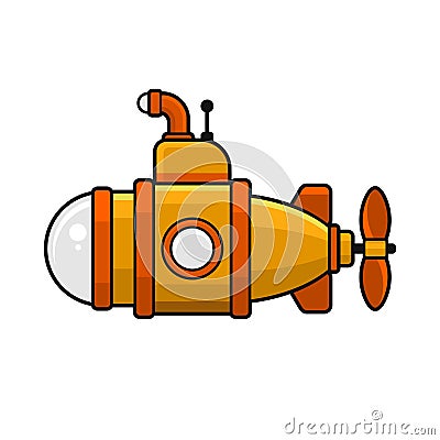 Yellow Submarine with Periscope Icon, Flat Style Design. Vector Vector Illustration