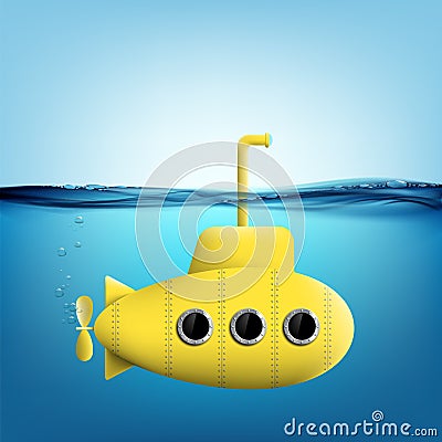 Submarine with periscope underwater Vector Illustration