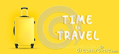 Yellow suitcase on yellow background banner time to travel Vector Illustration