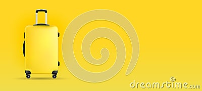 Yellow suitcase on yellow background banner time to travel Vector Illustration