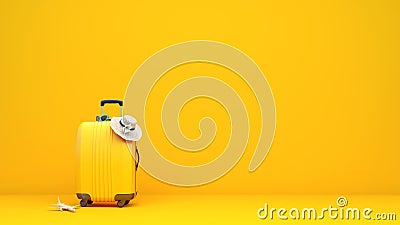 Yellow suitcase packed and ready for summer vacation Stock Photo