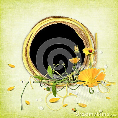 Yellow summer frame with marigold Stock Photo