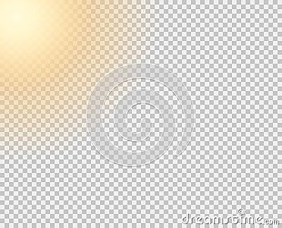 The yellow sun, a flash, a soft glow without departing rays. The vector element is isolated on a transparent background. Vector Illustration