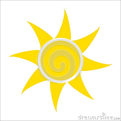 Yellow sun icon isolated on white background. Flat sunlight, sign. Vector summer symbol for website design, web Vector Illustration