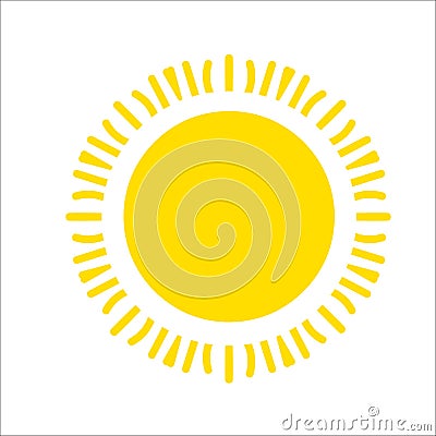 Yellow sun icon isolated on white background. Flat sunlight, sign. Vector summer symbol for website design, web Vector Illustration